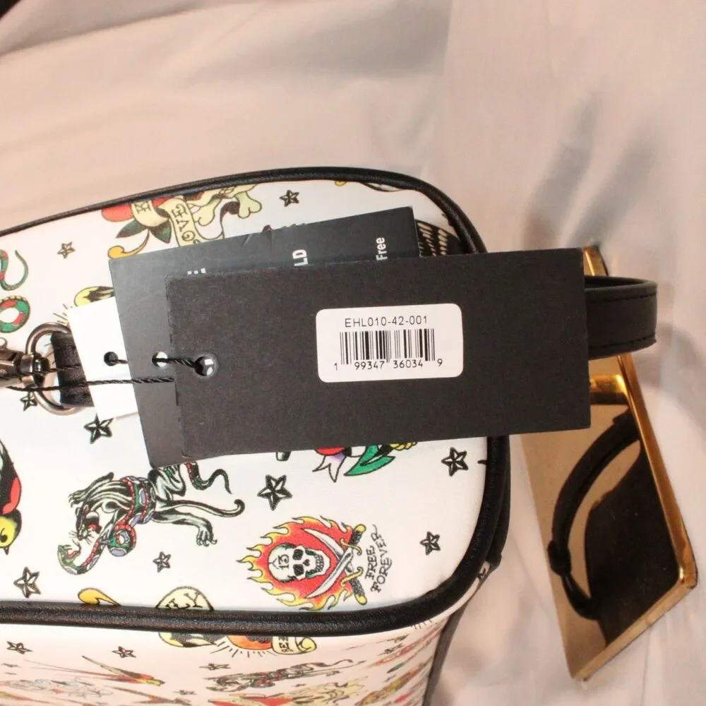 NWT Ed Hardy Insulated Lunch Tote Bag Satchel White Tattoo Flash Crossbody New